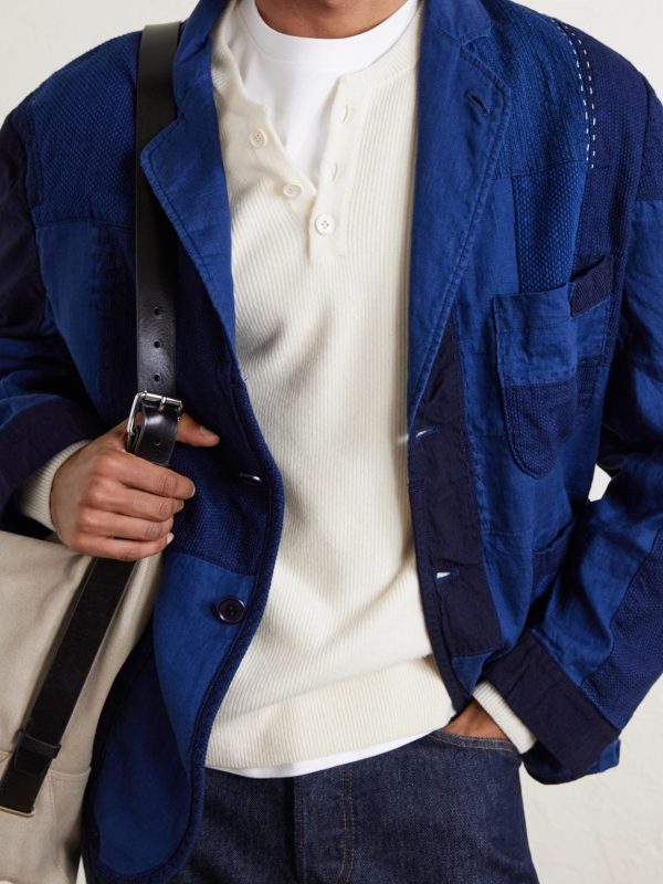 Nenrin Indigo-Dyed Patchwork Linen Blazer - E2