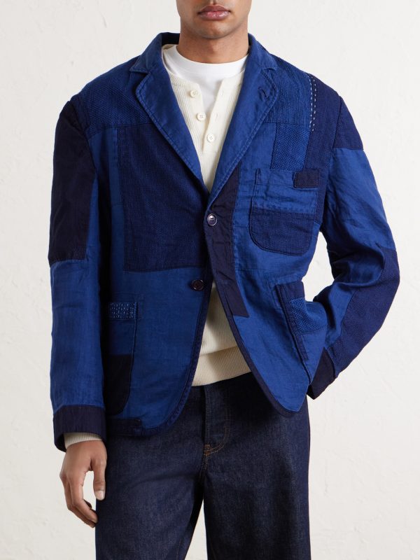 Nenrin Indigo-Dyed Patchwork Linen Blazer - FR