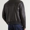 Textured-Leather Bomber Jacket - BK Textured-Leather Bomber Jacket - BK