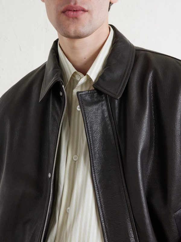 Textured-Leather Bomber Jacket - E1 Textured-Leather Bomber Jacket - E1
