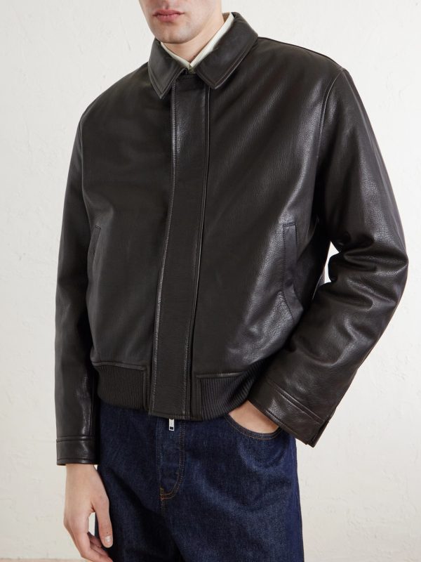 Textured-Leather Bomber Jacket - FR Textured-Leather Bomber Jacket - FR