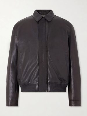 Textured-Leather Bomber Jacket Textured-Leather Bomber Jacket
