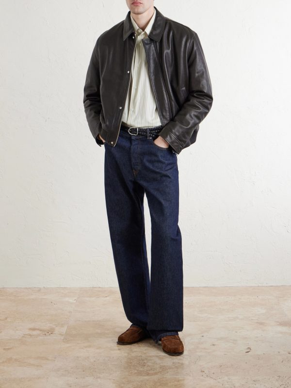 Textured-Leather Bomber Jacket - OU Textured-Leather Bomber Jacket - OU