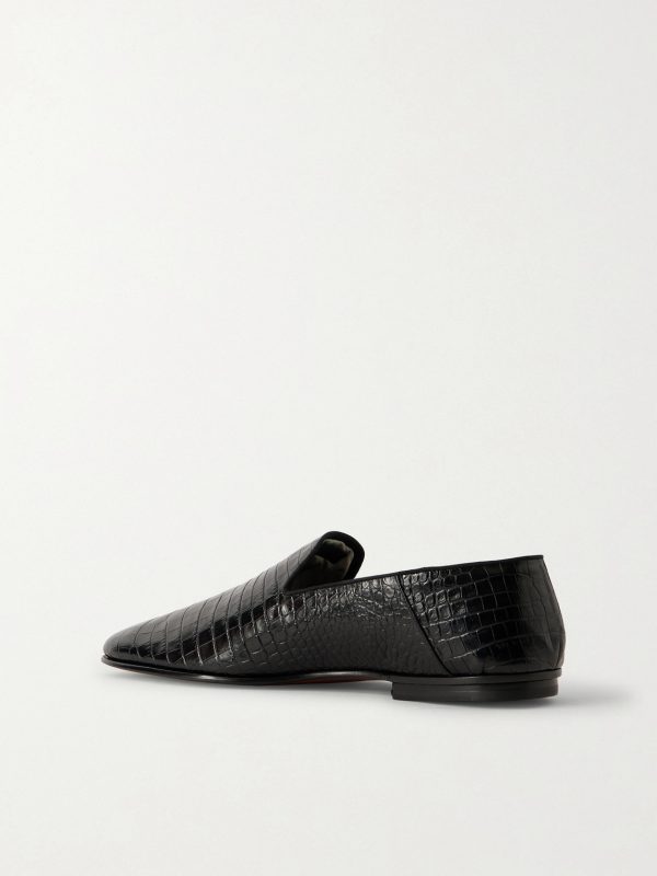 Steven Grosgrain-Trimmed Croc-Effect Leather Loafers - BK