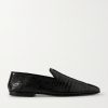 Steven Grosgrain-Trimmed Croc-Effect Leather Loafers