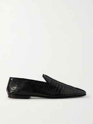Steven Grosgrain-Trimmed Croc-Effect Leather Loafers Steven Grosgrain-Trimmed Croc-Effect Leather Loafers