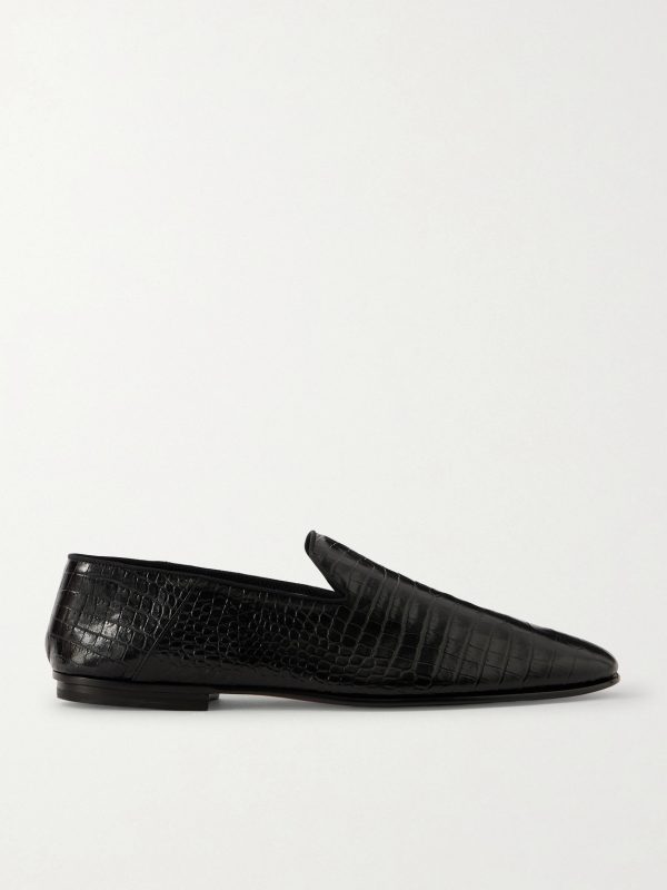 Steven Grosgrain-Trimmed Croc-Effect Leather Loafers