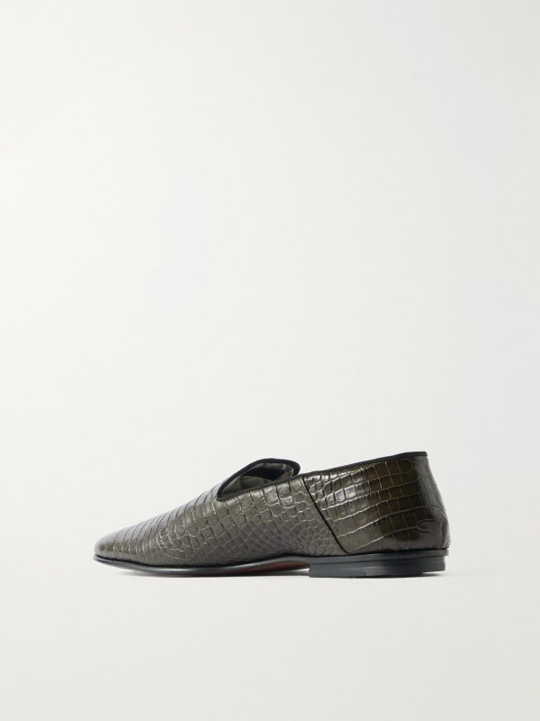 Steven Grosgrain-Trimmed Croc-Effect Leather Loafers - BK Steven Grosgrain-Trimmed Croc-Effect Leather Loafers - BK