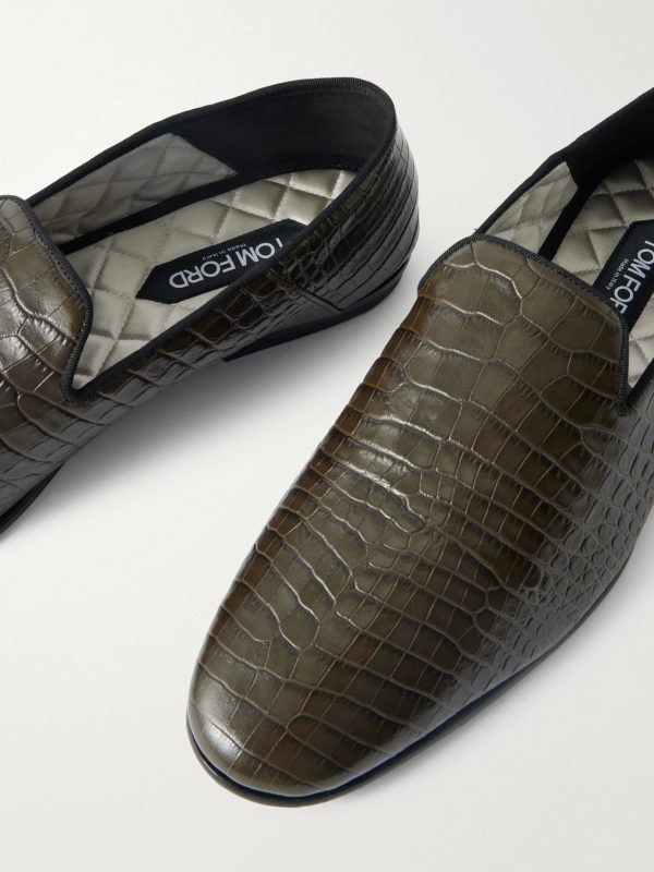 Steven Grosgrain-Trimmed Croc-Effect Leather Loafers - CU Steven Grosgrain-Trimmed Croc-Effect Leather Loafers - CU