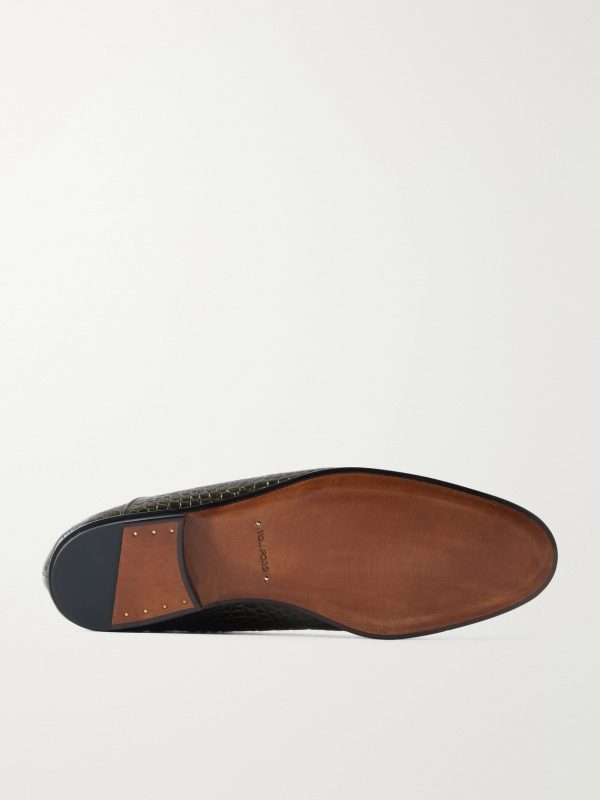 Steven Grosgrain-Trimmed Croc-Effect Leather Loafers - E1 Steven Grosgrain-Trimmed Croc-Effect Leather Loafers - E1
