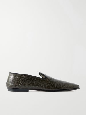 Steven Grosgrain-Trimmed Croc-Effect Leather Loafers Steven Grosgrain-Trimmed Croc-Effect Leather Loafers