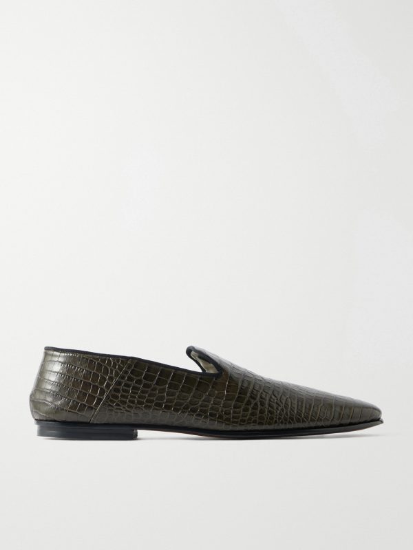 Steven Grosgrain-Trimmed Croc-Effect Leather Loafers Steven Grosgrain-Trimmed Croc-Effect Leather Loafers