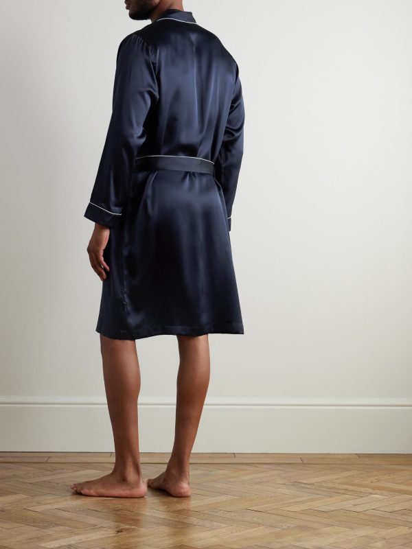 Belted Silk-Satin Robe - BK Belted Silk-Satin Robe - BK