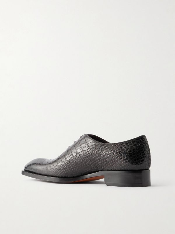 Elkan Croc-Effect Leather Oxford Shoes - BK Elkan Croc-Effect Leather Oxford Shoes - BK