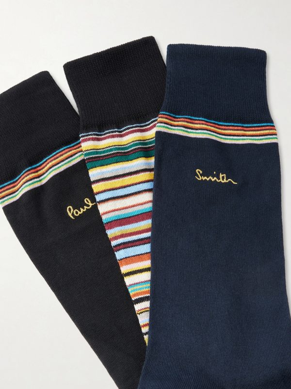 Pack of Three Striped Cotton-Blend Socks - CU