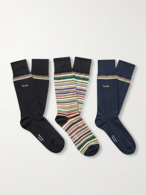 Pack of Three Striped Cotton-Blend Socks Pack of Three Striped Cotton-Blend Socks