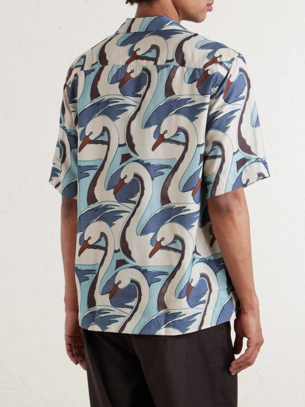 Camp-Collar Printed Satin Shirt - BK Camp-Collar Printed Satin Shirt - BK