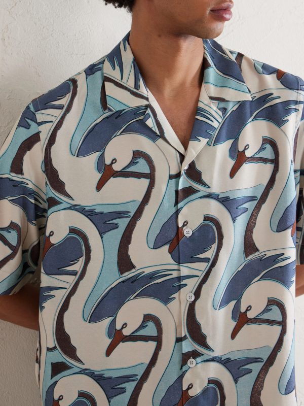 Camp-Collar Printed Satin Shirt - CU Camp-Collar Printed Satin Shirt - CU