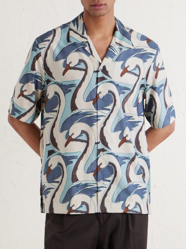 Camp-Collar Printed Satin Shirt - FR Camp-Collar Printed Satin Shirt - FR