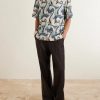 Camp-Collar Printed Satin Shirt - OU Camp-Collar Printed Satin Shirt - OU