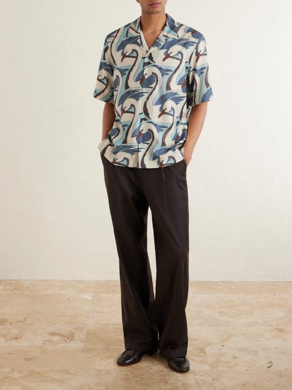 Camp-Collar Printed Satin Shirt - OU Camp-Collar Printed Satin Shirt - OU