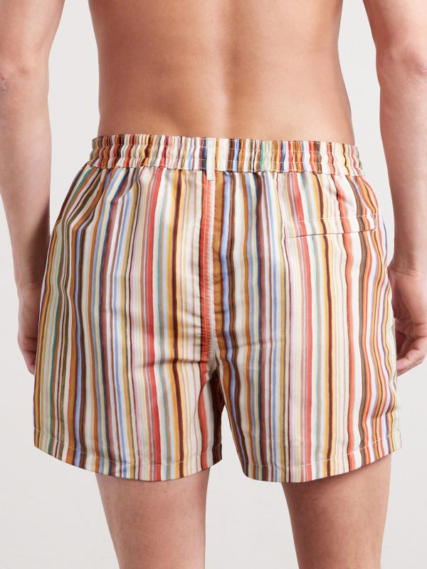 Straight-Leg Mid-Length Striped Recycled Swim Shorts - BK Straight-Leg Mid-Length Striped Recycled Swim Shorts - BK