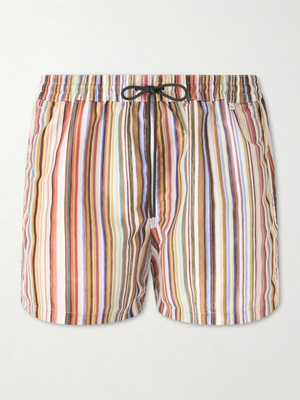 Straight-Leg Mid-Length Striped Recycled Swim Shorts Straight-Leg Mid-Length Striped Recycled Swim Shorts