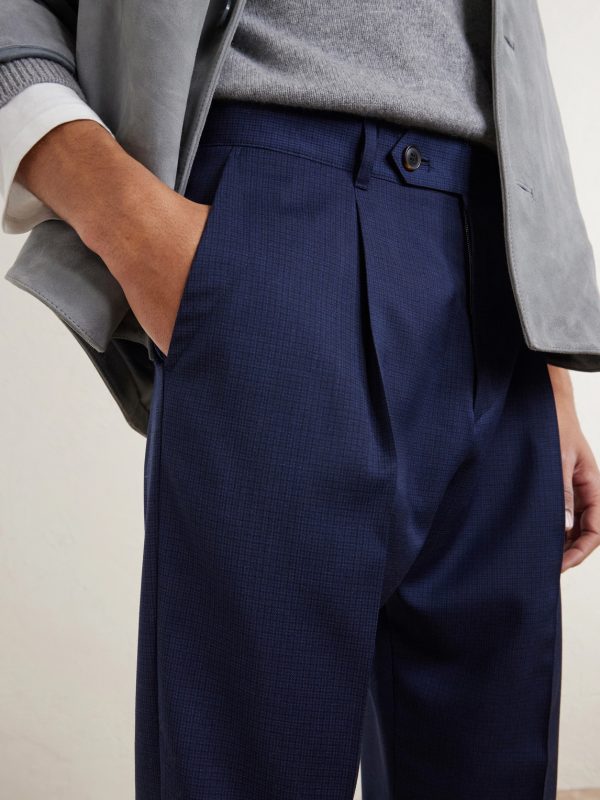 Tapered Pleated Checked Wool Trousers - CU Tapered Pleated Checked Wool Trousers - CU