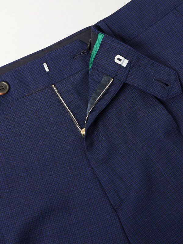 Tapered Pleated Checked Wool Trousers - E1 Tapered Pleated Checked Wool Trousers - E1
