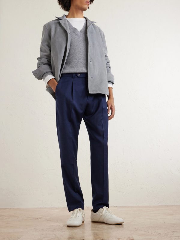 Tapered Pleated Checked Wool Trousers - OU Tapered Pleated Checked Wool Trousers - OU