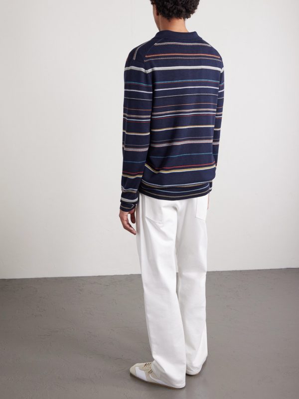 Striped Merino Wool Polo Sweater - BK Striped Merino Wool Polo Sweater - BK