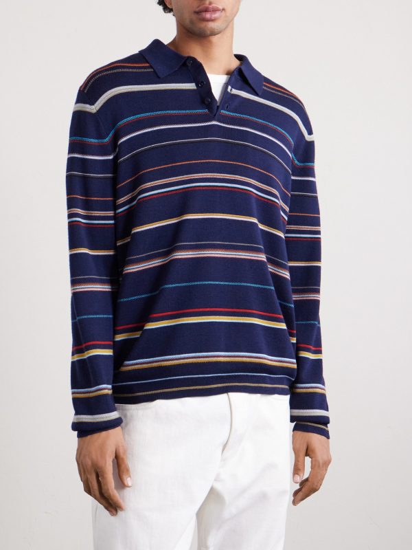 Striped Merino Wool Polo Sweater - FR Striped Merino Wool Polo Sweater - FR
