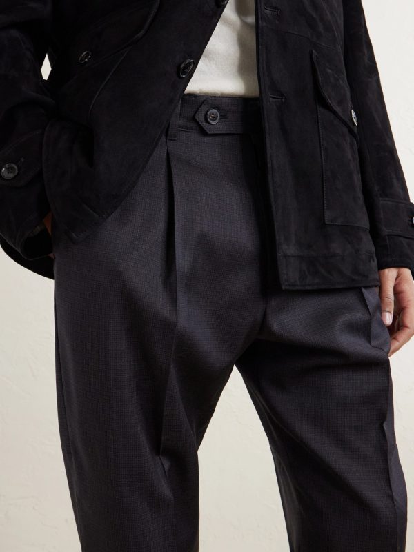 Tapered Pleated Checked Wool Trousers - CU Tapered Pleated Checked Wool Trousers - CU