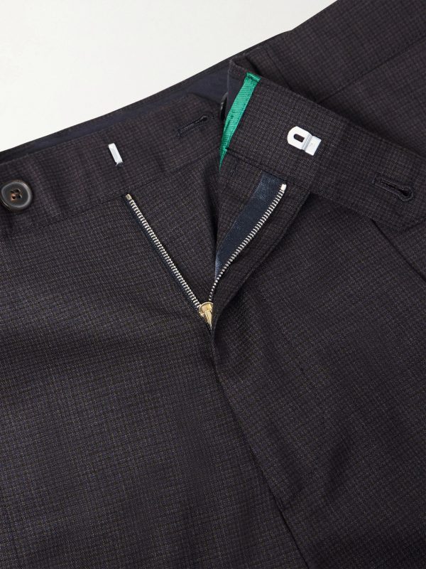 Tapered Pleated Checked Wool Trousers - E1 Tapered Pleated Checked Wool Trousers - E1