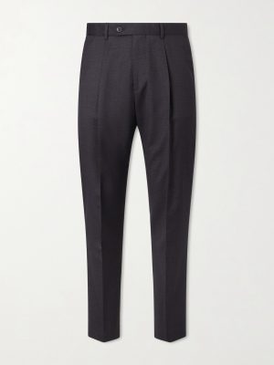 Tapered Pleated Checked Wool Trousers