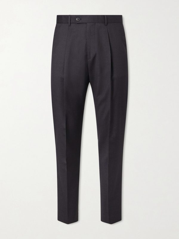 Tapered Pleated Checked Wool Trousers Tapered Pleated Checked Wool Trousers