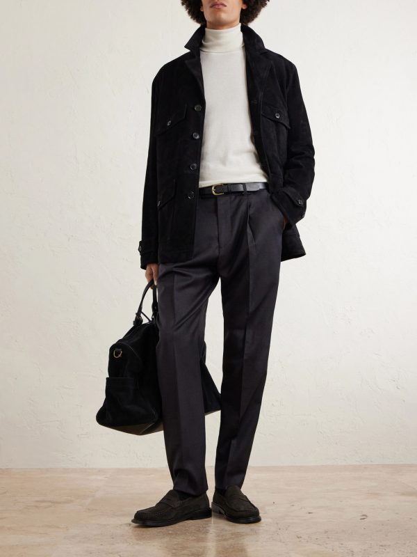 Tapered Pleated Checked Wool Trousers - OU Tapered Pleated Checked Wool Trousers - OU
