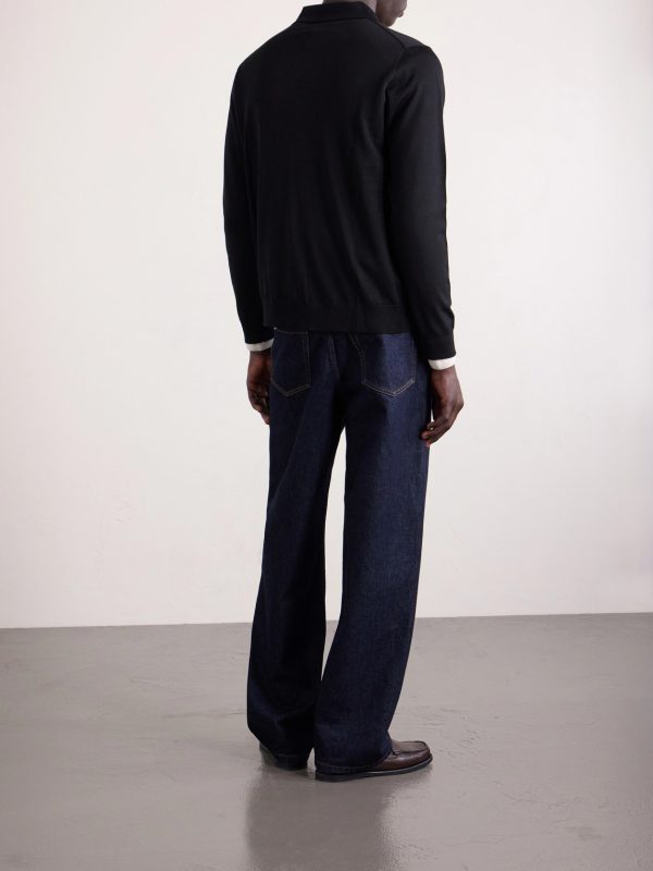 Stripe-Trimmed Merino Wool Polo Shirt - BK