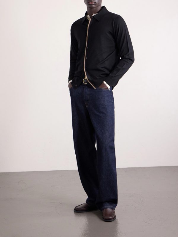 Stripe-Trimmed Merino Wool Polo Shirt - OU