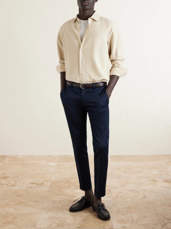 Straight-Leg Cotton-Blend Twill Trousers - OU Straight-Leg Cotton-Blend Twill Trousers - OU