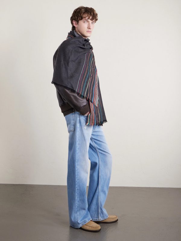 Fringed Striped Wool and Silk-Blend Scarf - CU Fringed Striped Wool and Silk-Blend Scarf - CU