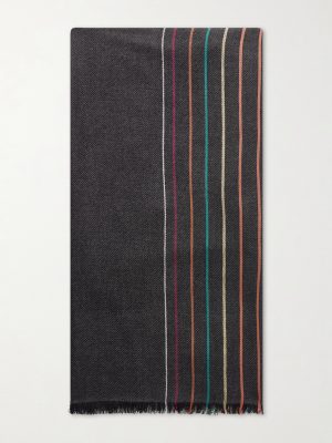 Fringed Striped Wool and Silk-Blend Scarf Fringed Striped Wool and Silk-Blend Scarf