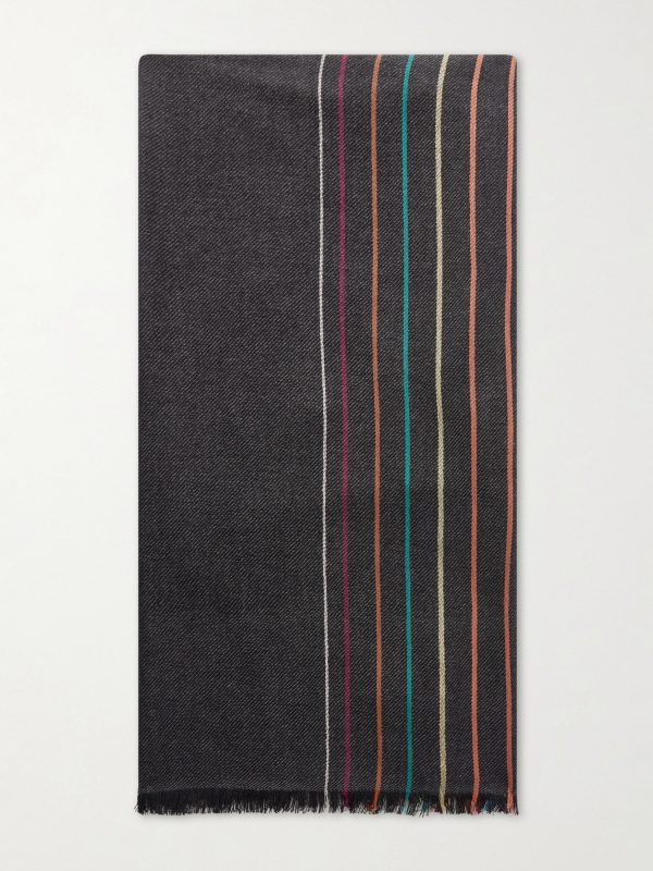 Fringed Striped Wool and Silk-Blend Scarf Fringed Striped Wool and Silk-Blend Scarf