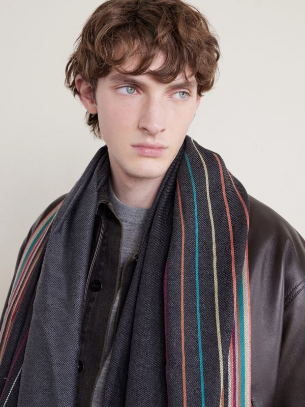 Fringed Striped Wool and Silk-Blend Scarf - OU Fringed Striped Wool and Silk-Blend Scarf - OU