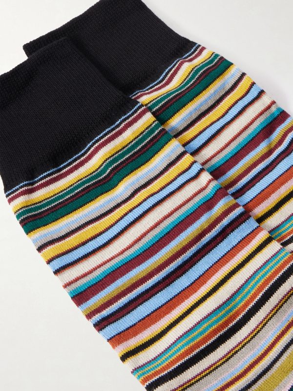 Pack of Six Embroidered Striped Cotton-Blend Socks - CU Pack of Six Embroidered Striped Cotton-Blend Socks - CU