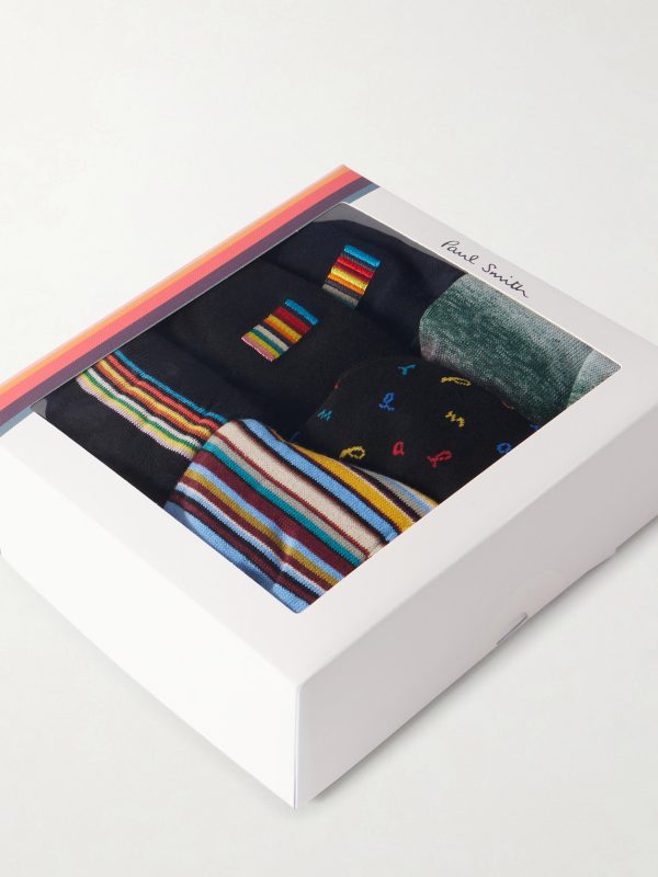 Pack of Six Embroidered Striped Cotton-Blend Socks - E1 Pack of Six Embroidered Striped Cotton-Blend Socks - E1