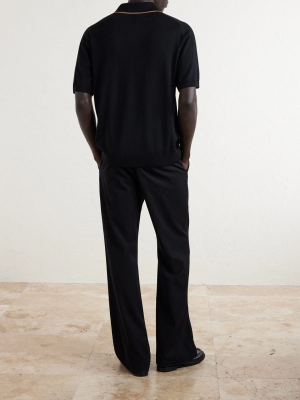 Stripe-Trimmed Merino Wool Polo Shirt - BK Stripe-Trimmed Merino Wool Polo Shirt - BK
