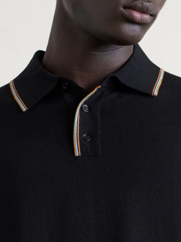 Stripe-Trimmed Merino Wool Polo Shirt - CU Stripe-Trimmed Merino Wool Polo Shirt - CU