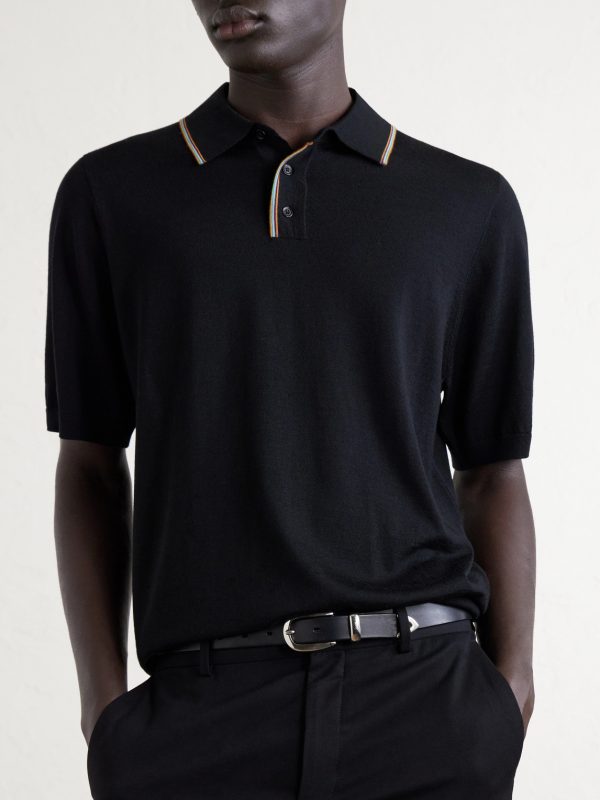 Stripe-Trimmed Merino Wool Polo Shirt - FR Stripe-Trimmed Merino Wool Polo Shirt - FR