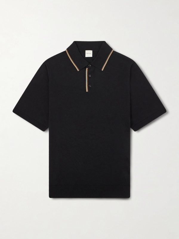 Stripe-Trimmed Merino Wool Polo Shirt Stripe-Trimmed Merino Wool Polo Shirt